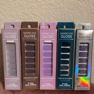 Dashing Diva Gloss Gel Nail Strips Set - Purple, Pink, Blue